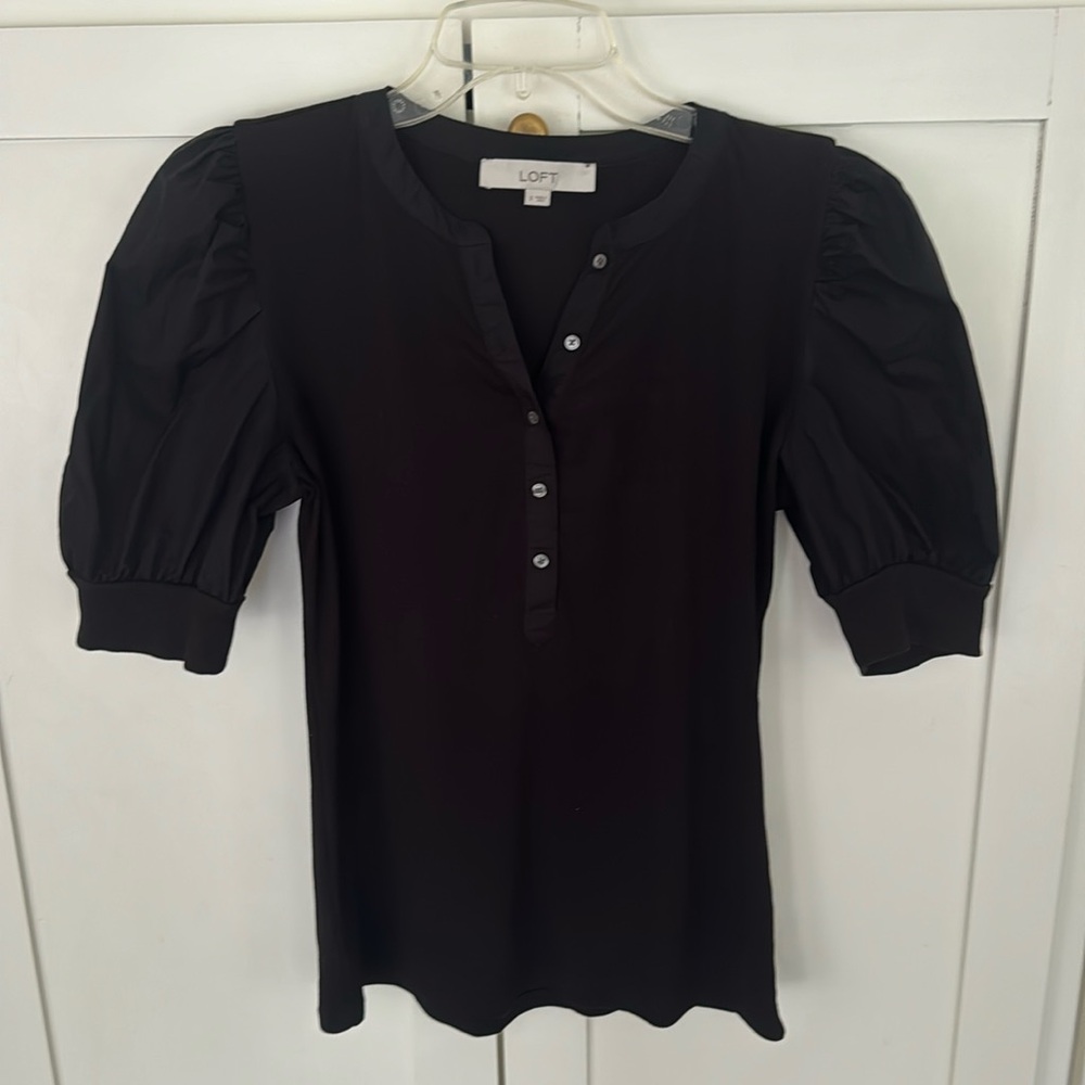 LOFT SZ S Black Women’s Mixed Media Short Sleeve Top/Blouse